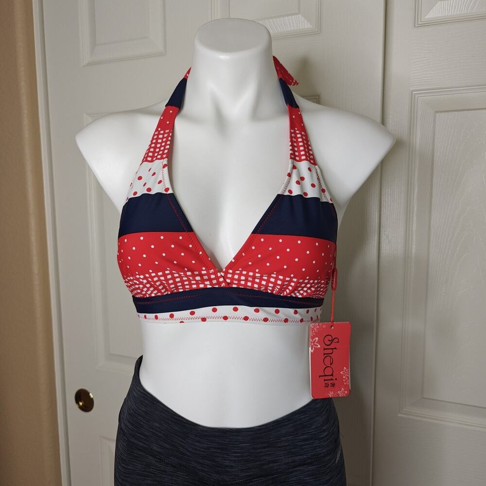 Polka-dot square confetti halter bikini top sz S NWT